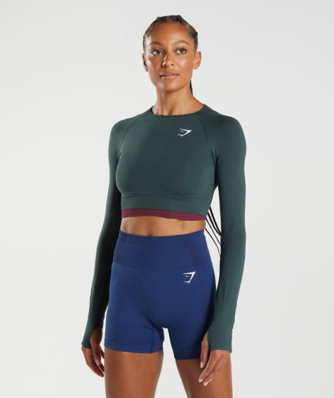 Women's Gymshark Vital Seamless 2.0 Cropped Tops Dark Green | NZ 6YKGNA